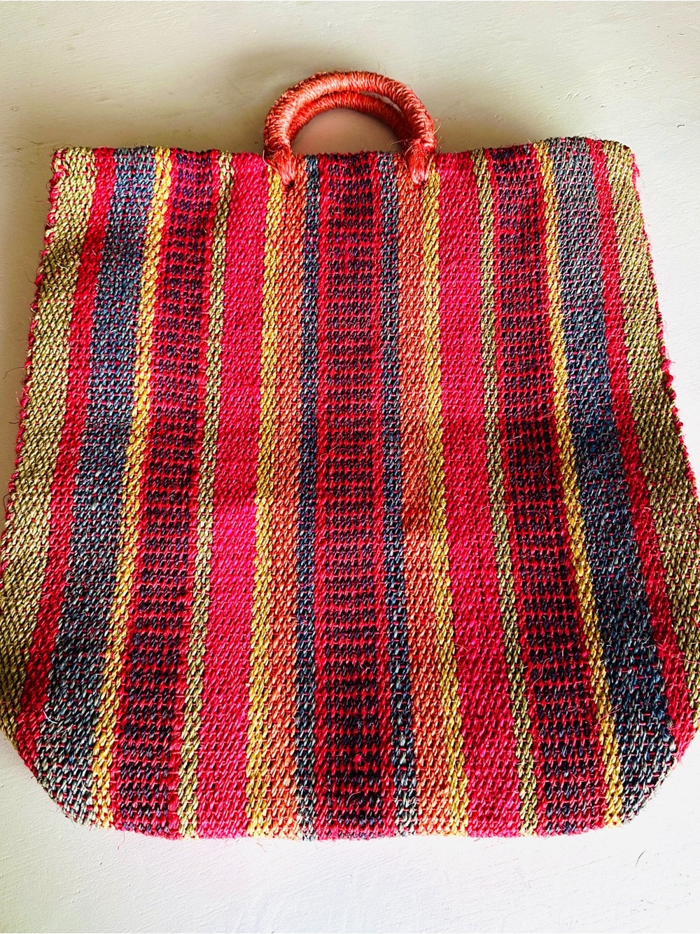 Handwoven Agave Fiber Red Stripe Tote Bag - Casual Women’s Carryall